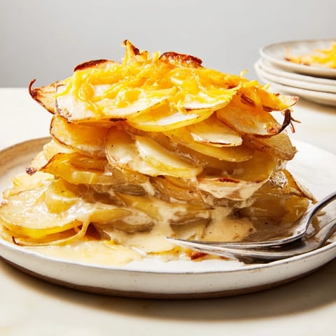 Golden-brown Cheesy Scalloped Potatoes bubbling from the oven, a delicious Southern side dish.