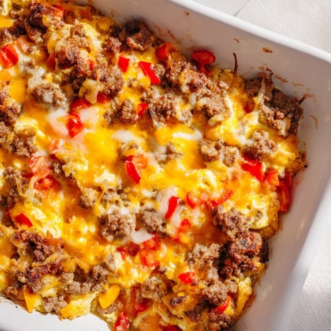 Golden, bubbly Lightning-Fast Breakfast Sausage Casserole, a savory skillet bake with tender bread and cheese.