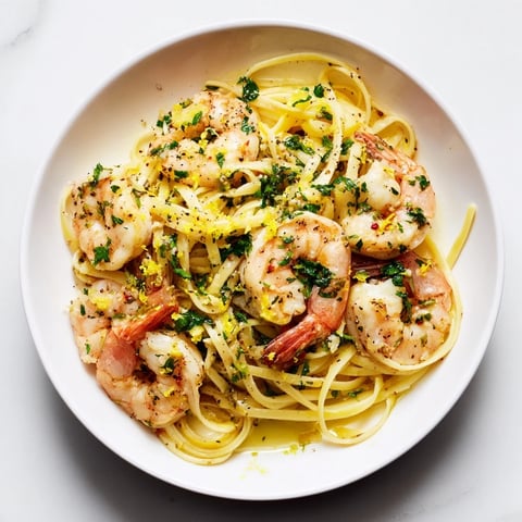 Lemony Lemon Herb Pasta with Shrimp, a light pasta with plump shrimp and fresh herbs.
