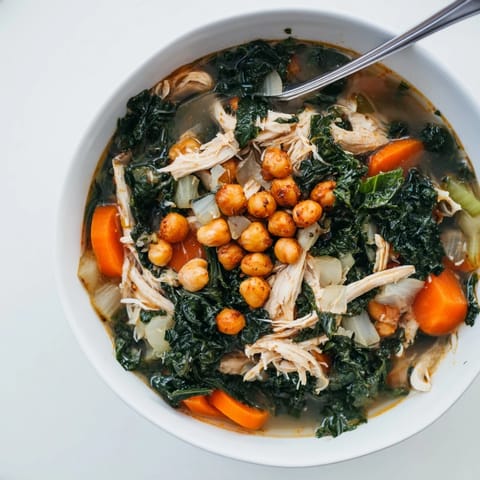 Chicken Kale Soup Crispy Chickpeas