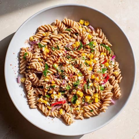 Vibrant Healthier Mexican Street Corn Pasta Salad: a refreshing, light, and flavorful pasta dish.