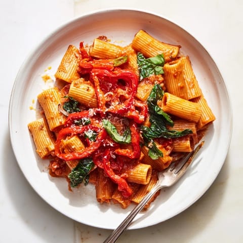 A steaming bowl of Lightened-Up Vodka Rosé Christmas Pasta, a festive holiday meal idea.