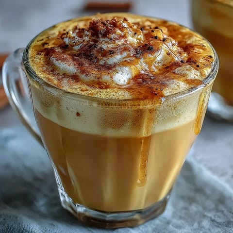 Golden hued Turmeric and Ginger Golden Milk steaming in a white mug, topped with a sprinkle of cinnamon.
