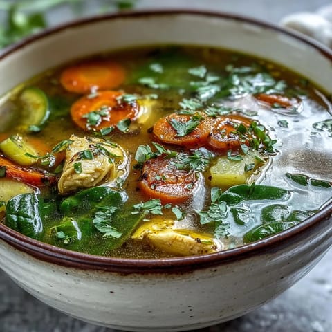 Steaming golden Turmeric Chicken Soup in a white bowl, with tender chicken, carrots, and fresh cilantro garnish.