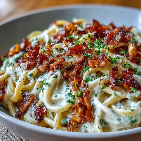 A forkful of Celeriac Carbonara showcasing twirled celeriac noodles, rich sauce, and crispy pancetta against a rustic wooden table.