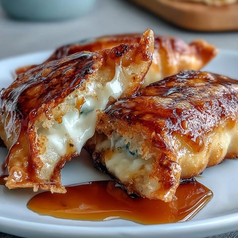 A close-up of soft potato mochi stuffed with cheese, served warm as a savory Japanese appetizer.  