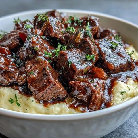 Tender venison simmered in a rich, aromatic sloe gin sauce, spooned over creamy, buttery Parmesan polenta for a comforting winter meal.