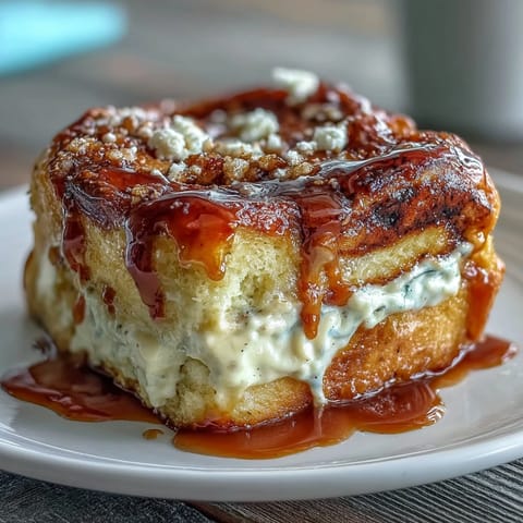 Freshly baked Caramel Cream Cheese Bread with a gooey caramel drizzle and golden crumb.