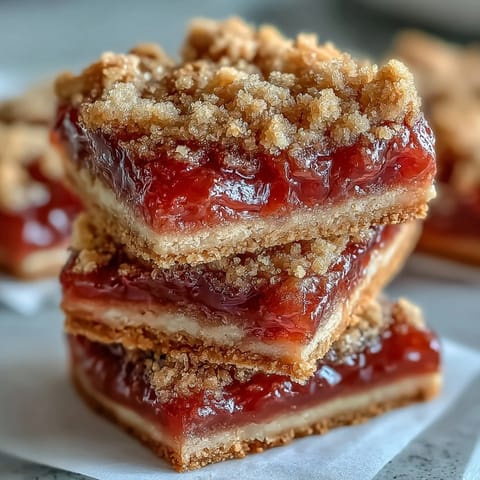 Golden-brown Guava Jam Bars with a crumbly streusel topping cooling on a wire rack.
