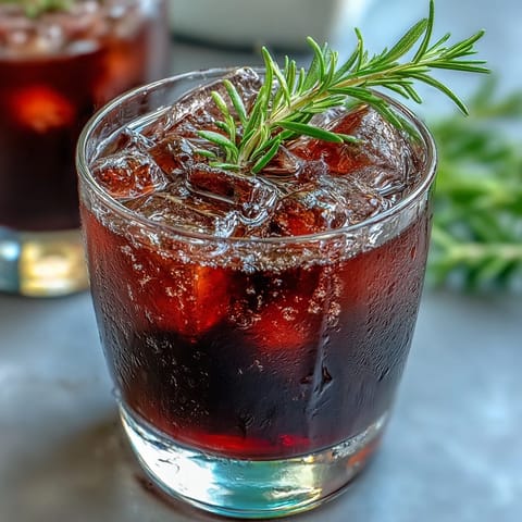 Black Currant Rosemary Cocktail ingredients like bourbon and black currant liqueur mixed with lemon juice in a cocktail shaker.