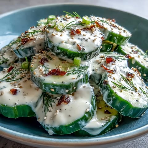 Crisp TikTok Cucumber Salad with everything bagel dressing, a cool creamy delight.