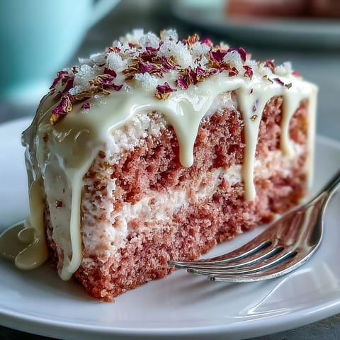Gorgeous pink Bridal Shower Rosé Velvet Cake with shimmering gold drip.