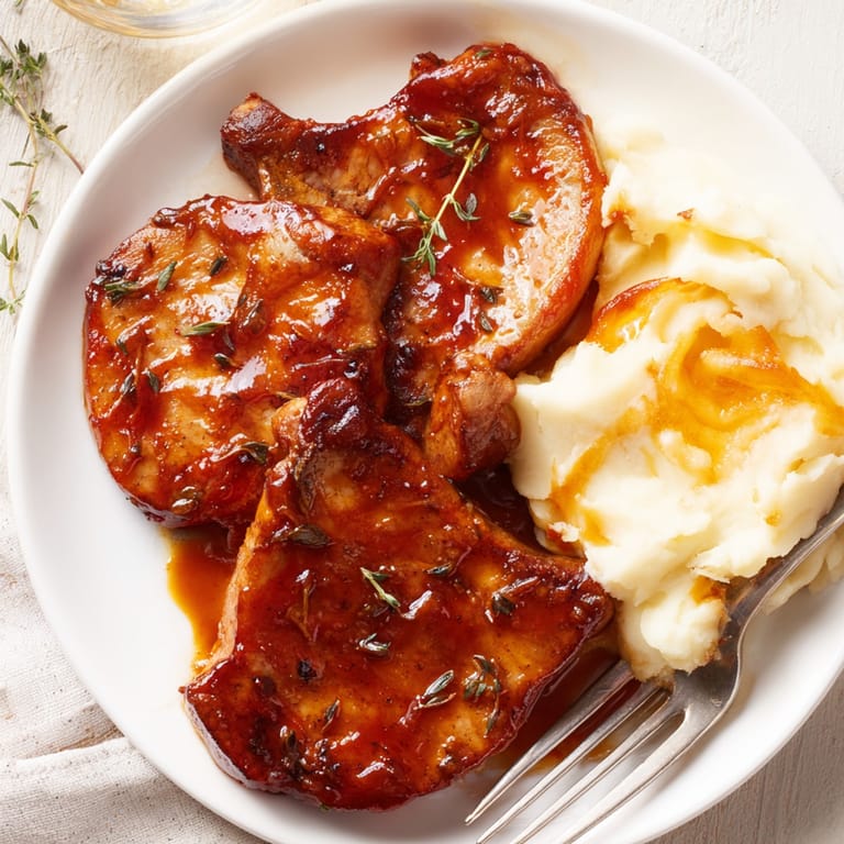Juicy Maple Glazed Pork Chops recipe, pan-seared and finished in a tangy maple-Dijon sauce.