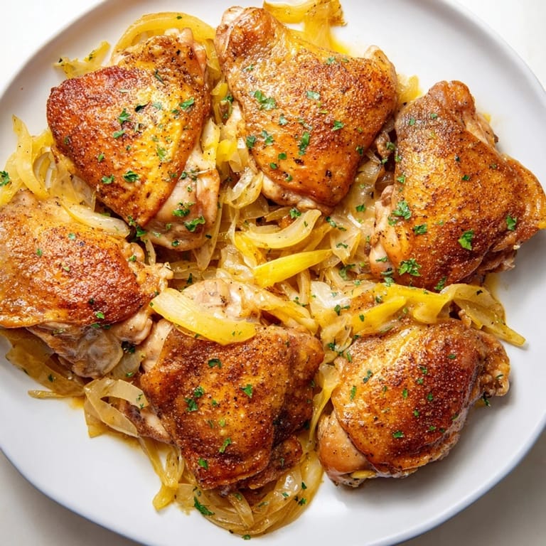 Comforting honey mustard braised chicken thighs, perfect alongside mashed potatoes or rice.