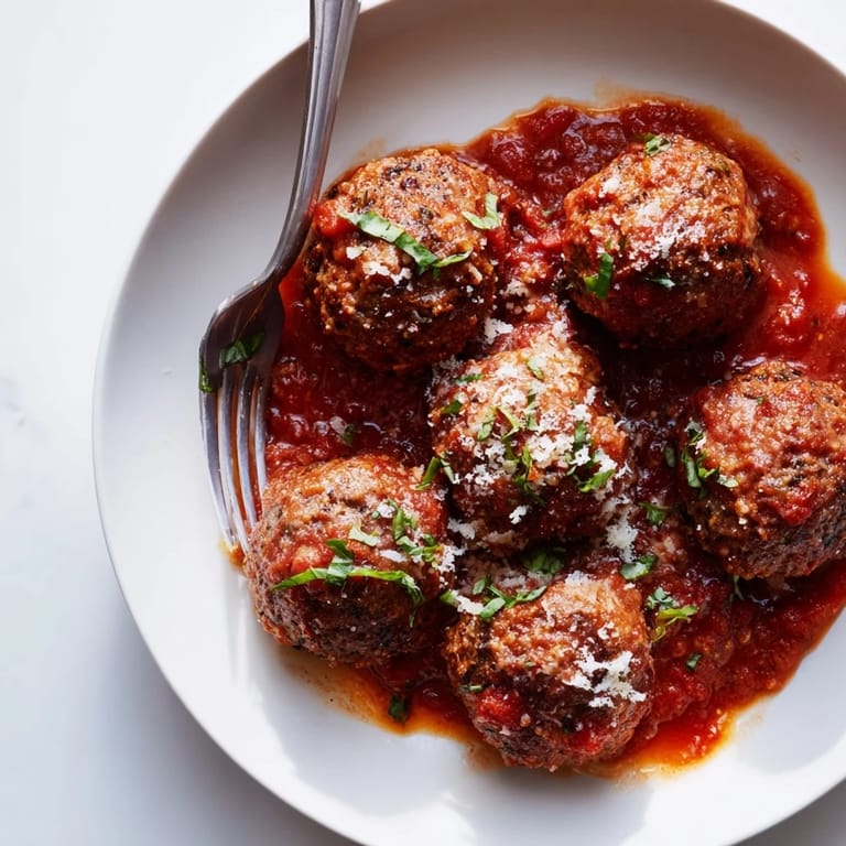 Delicious Tomato Wine Slow-Baked Meatballs simmered in red wine for robust flavor.