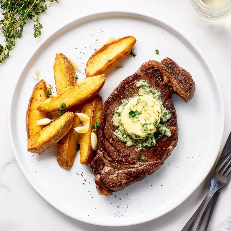 Delicious garlic butter steakhouse recipe with savory fries, ideal for a hearty meal.