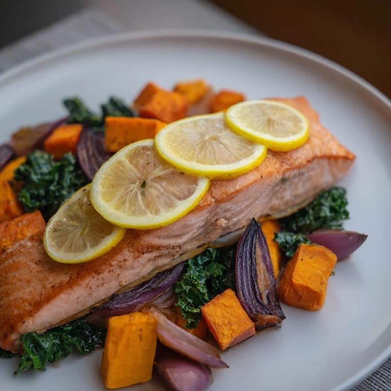Delicious Sheet-Pan Salmon with greens, a healthy, visually pleasing meal ready to enjoy now.