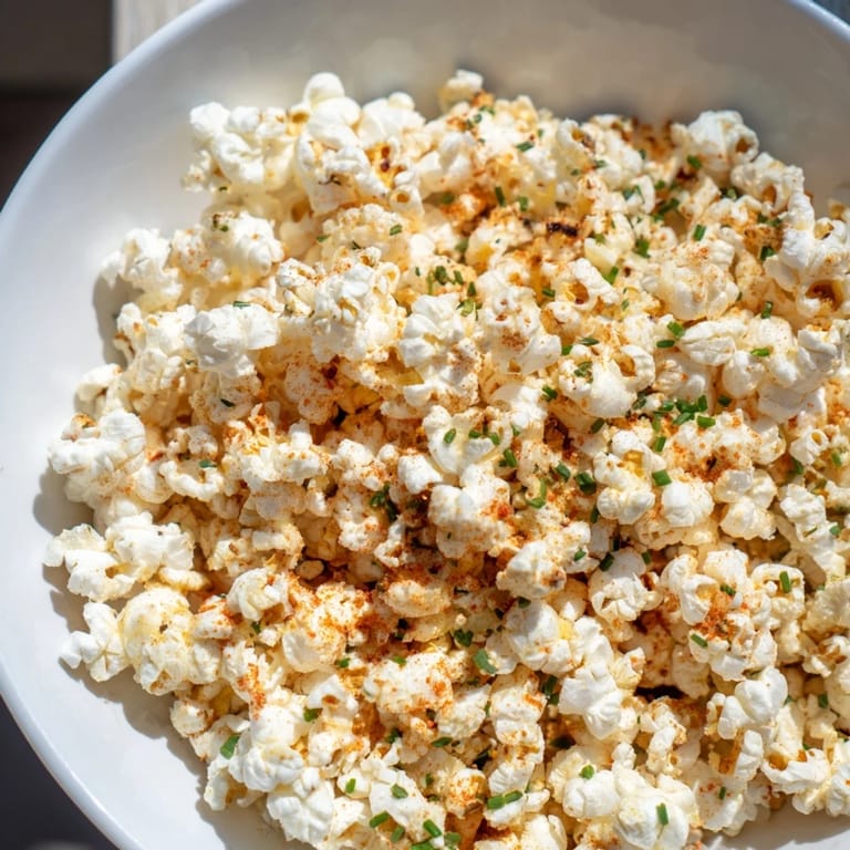 A close-up of vibrant savoury popcorn mixes, seasoned with herbs, spices, and cheese, ready to be enjoyed.
