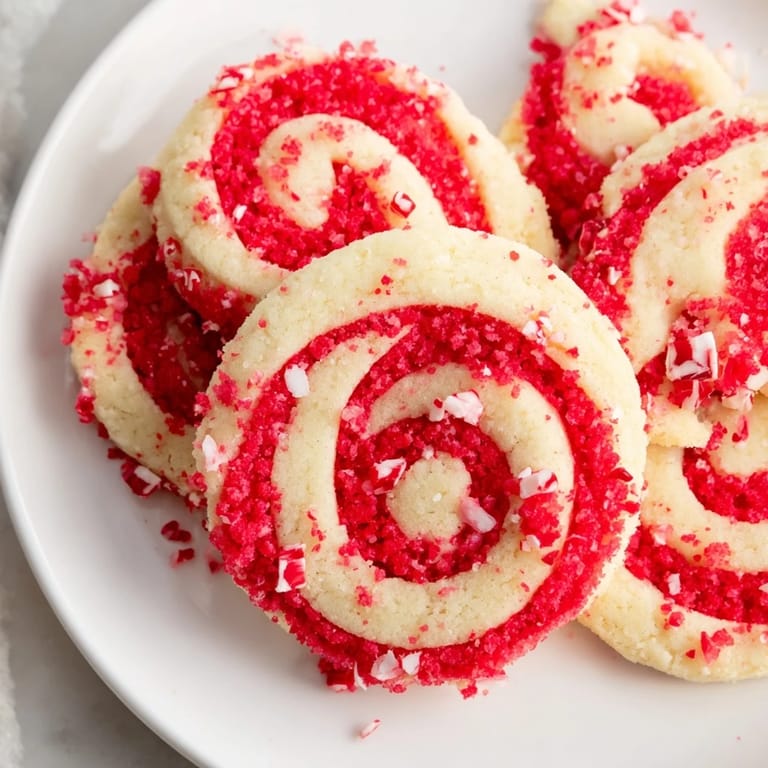 These beautifully swirled Candy Cane Pinwheel Cookies display a buttery, crisp texture and vibrant colors perfect for gifting.