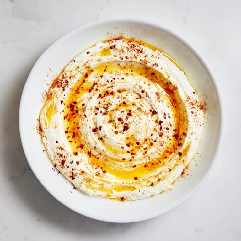 A swirl of spicy hot honey atop the luscious whipped ricotta dip, perfect for dipping.