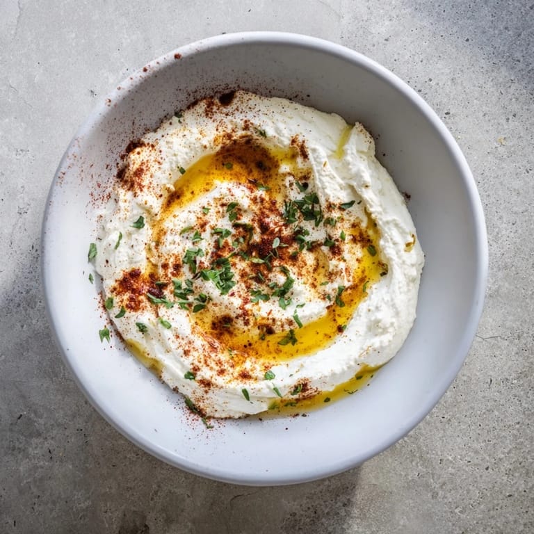 Savory whipped ricotta dip, its creamy texture enhanced by a vibrant hot honey drizzle.