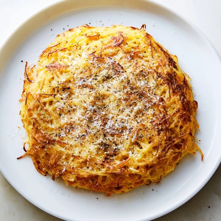 Crispy layers of spaghetti make this irresistible Cacio e Pepe Pasta Pie ready to slice and eat.