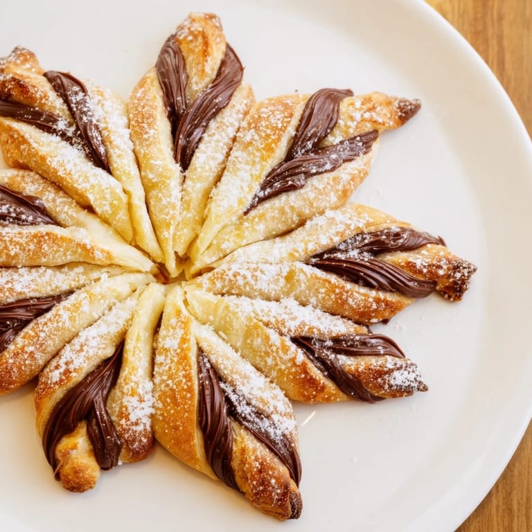 Festive Express Nutella Puff Pastry Snowflakes--beautiful golden treats with a rich hazelnut chocolate filling.