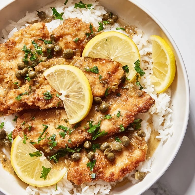 Vibrant Express Chicken Piccata Rice Bowl, a delightful Italian-American meal ready in just 30 minutes.