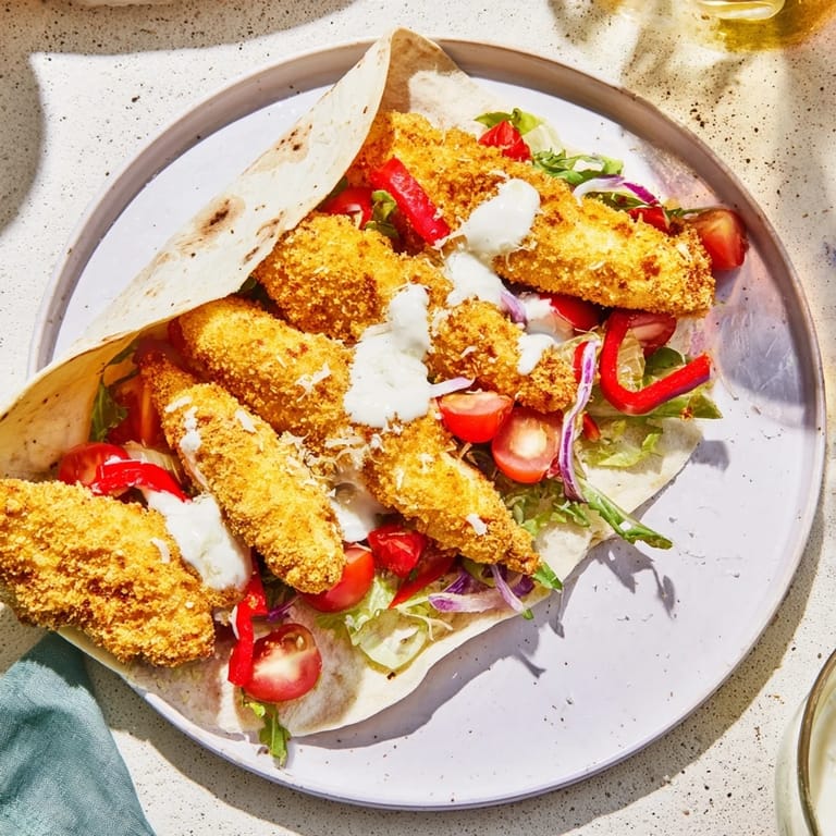 Freshly assembled Santa Hat Chicken Caesar Wraps with vibrant red peppers and creamy Caesar dressing, a delightful bite.