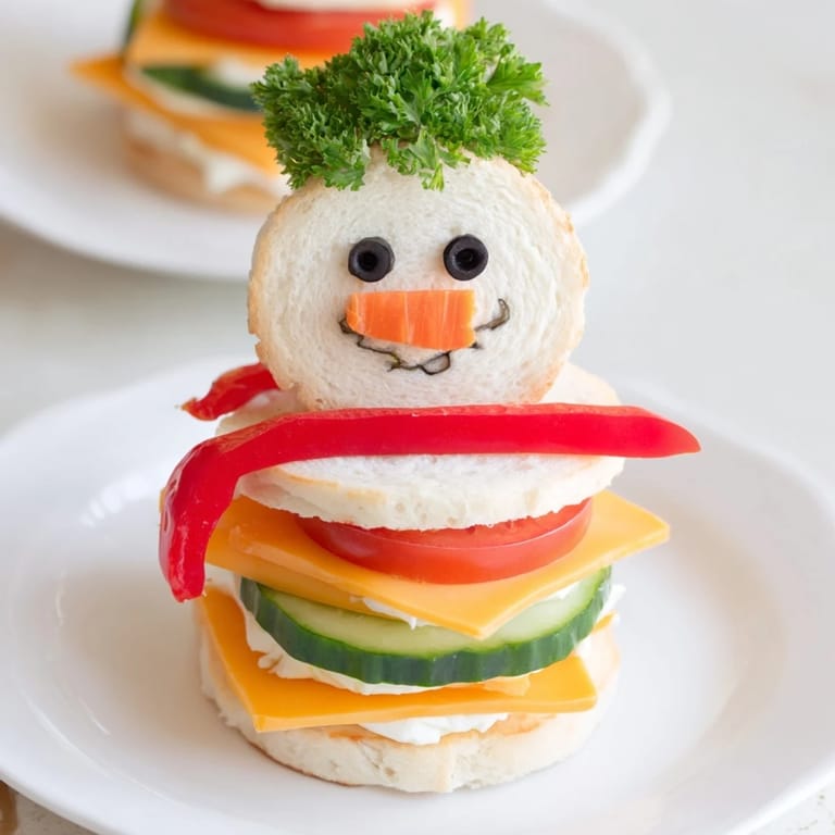 Freshly assembled and festive, the Snowman Sandwich Stack makes a whimsical lunch.