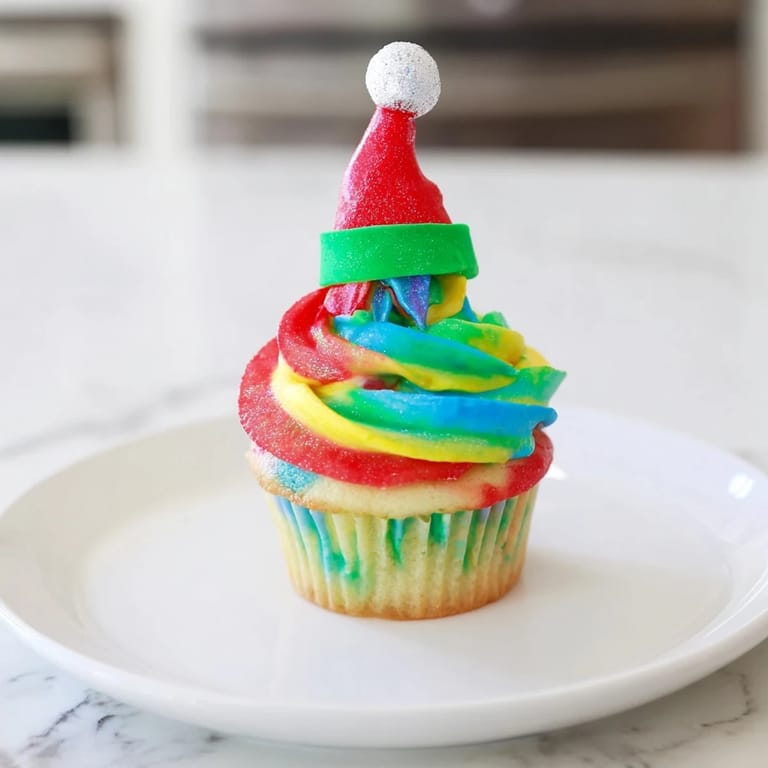 Imagine the festive Elf Hat Cupcake Tower: tiered cupcakes with vibrant, detailed edible hat decorations.