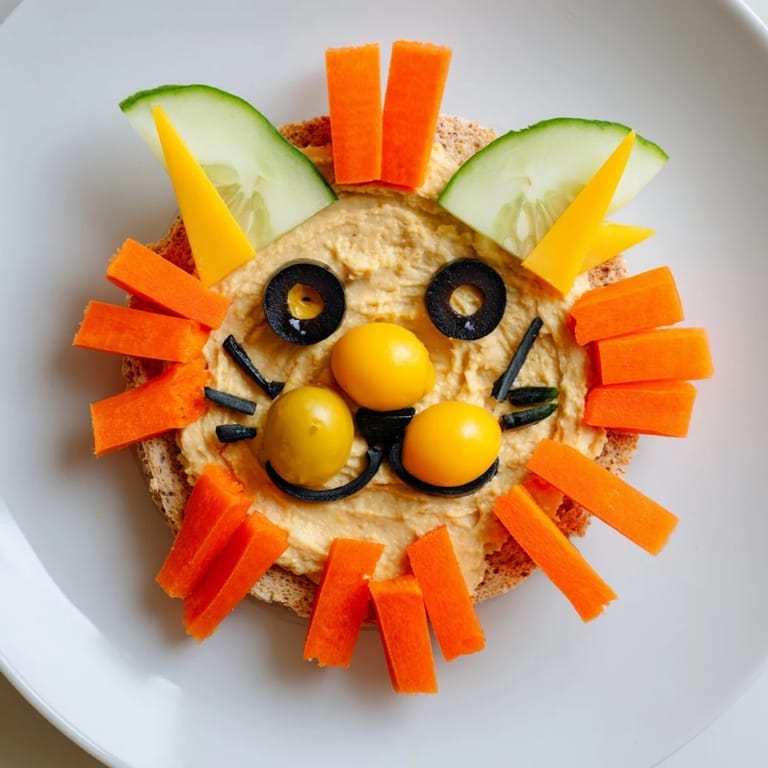 A visually appealing King of the Jungle Lion Lunch Board with fruit and veggies, perfect for kids' lunches.