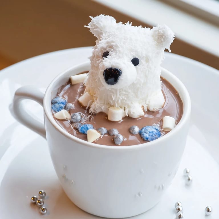 Cozy winter scene: The Polar Bear Hot Chocolate Platter with snow-dusted coconut and festive cookies ready.