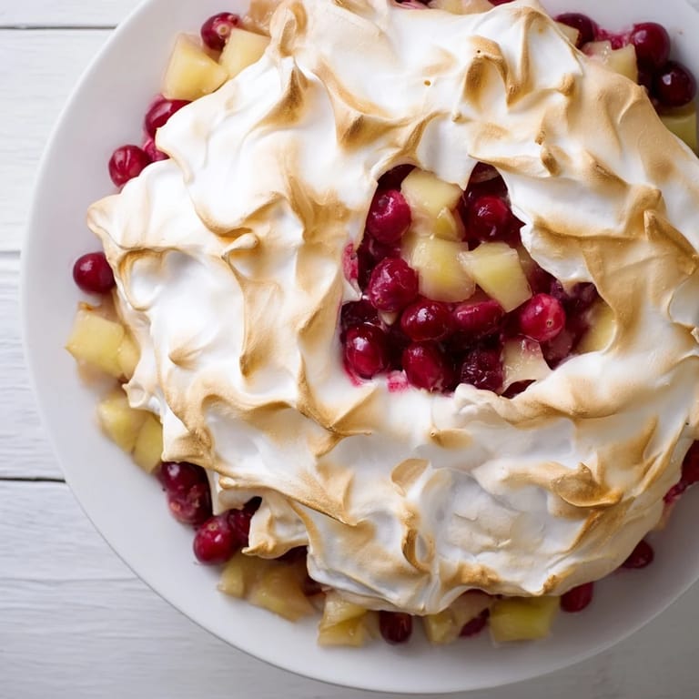The vibrant Cranberry and Pear Snowscape offers juicy pears and tart cranberries layered in a dish.