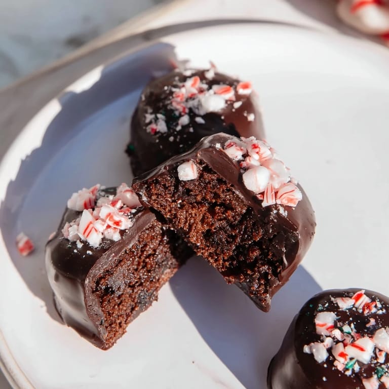 These fudgy Peppermint Mocha Brownie Bites are a perfect treat, drizzled with glossy chocolate and peppermint garnish.