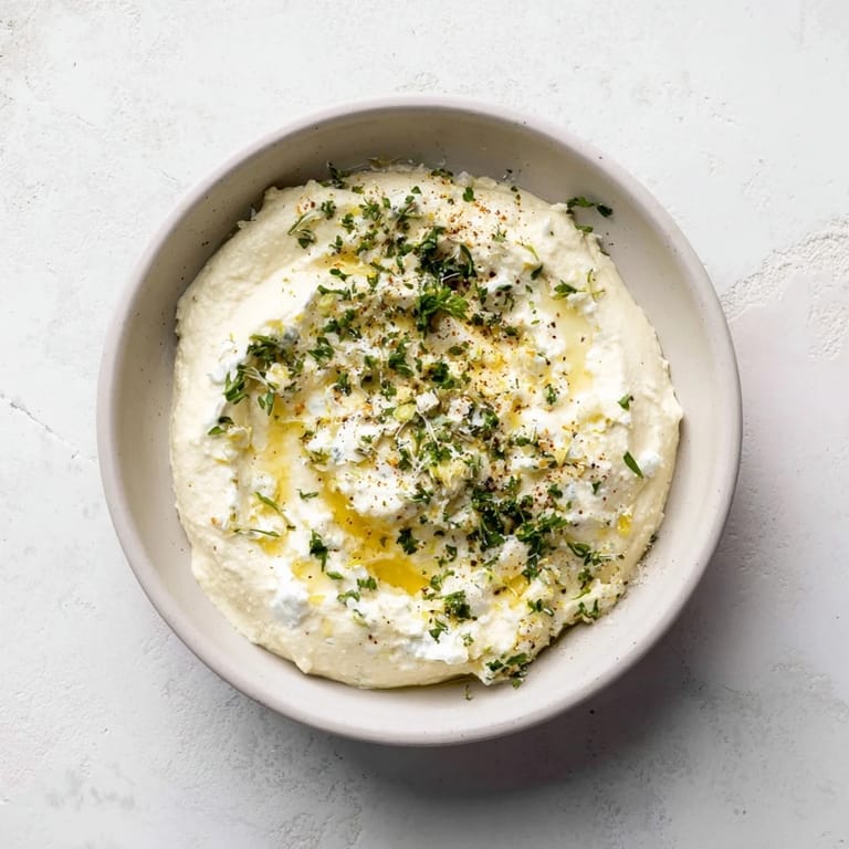This vibrant dish of Angel Wings whipped feta, with a sprinkle of herbs, served with pita chips.