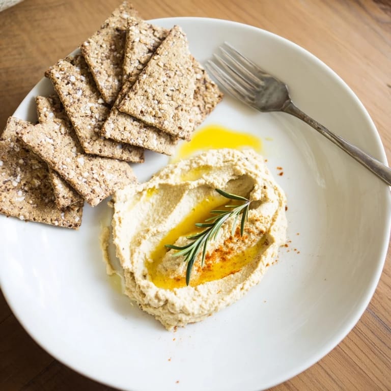 A close-up of delicious Holiday Crackers, ideal with cool, smooth, flavorful hummus dip.