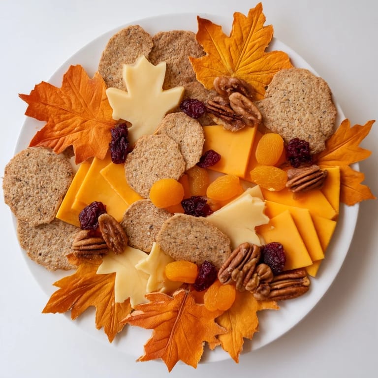 Imagine the charming Thanksgiving Leaf Fall appetizer, full of warm-colored cheeses, fruits, and crackers.