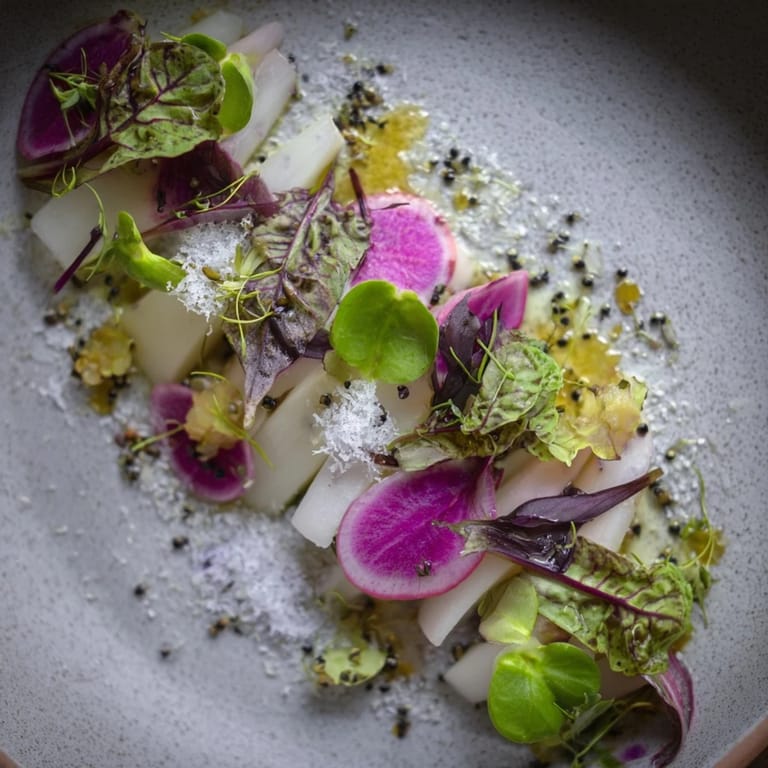 Imagine enjoying The Tundra Trek--a refreshing salad featuring a cool stone and delicate, white sesame seeds.