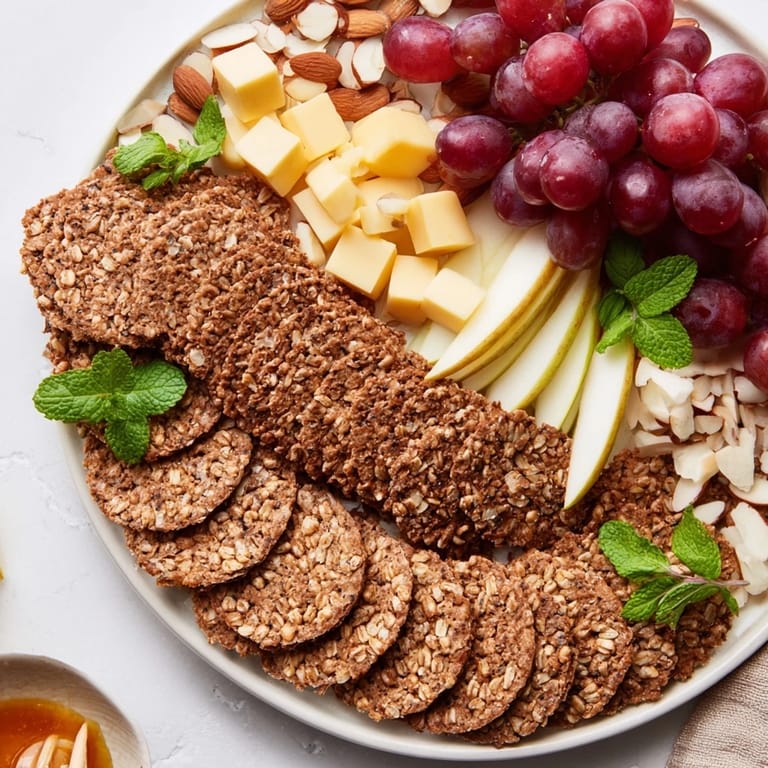 This Harvest Scythe recipe showcases fresh breads, grains, and fruits, arranged for a rustic, appetizing appetizer.