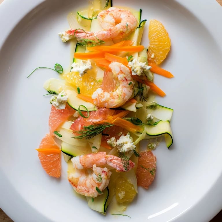 Imagine a beautiful "Coral Reef" main dish: vibrant shrimp, citrus, and a bubbling cheese topping.