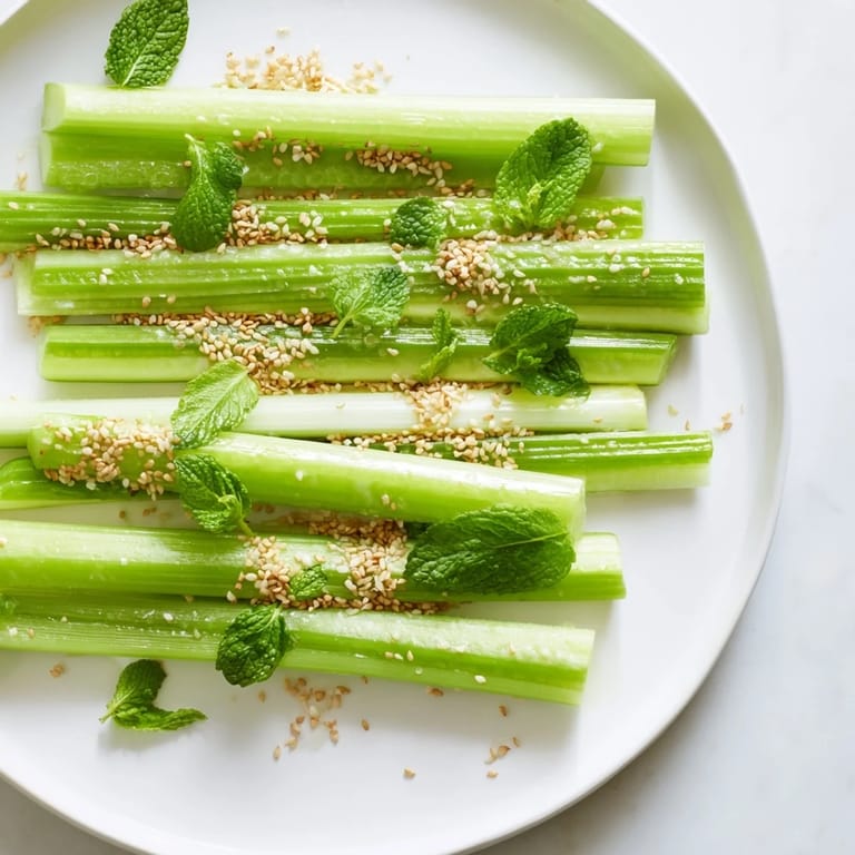 A beautifully plated bamboo Zen: cool cucumber and celery, ready to dip in savory sauce.