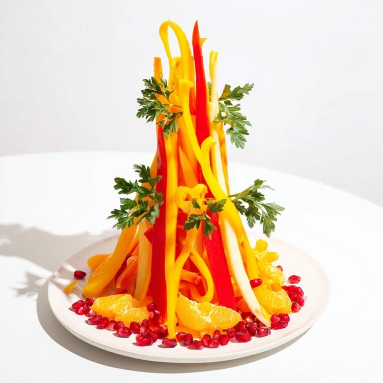 Fresh Bonfire Warmth Centerpiece ready to serve: an artistic, layered stack of colorful fruits and vegetables.