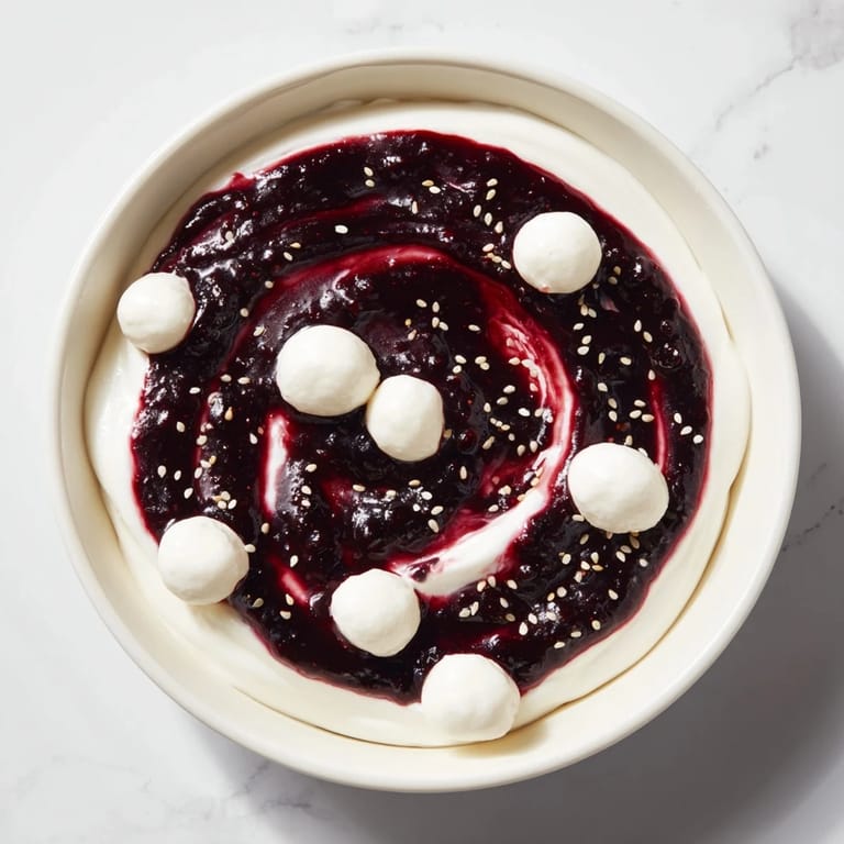 A beautiful Galaxy Spiral, perfect for entertaining, with sesame seed "stars" sprinkled on creamy yogurt.