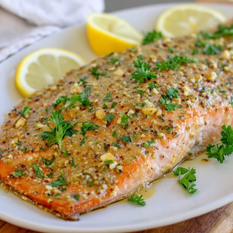Flaky Honey Mustard Salmon fillets, showcasing a beautiful, bronzed crust, perfect for dinner.