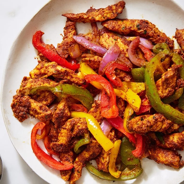 This Chicken Fajita Sheet Pan showcases tender chicken strips and colorful vegetables, perfectly seasoned and cooked.