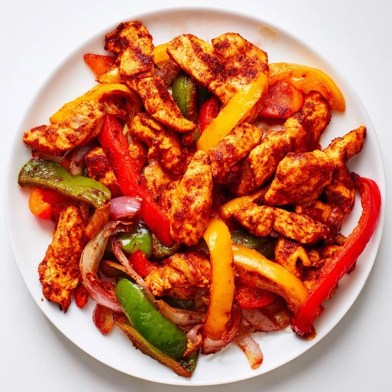 A delicious Chicken Fajita Sheet Pan meal sizzling with flavor and served with warm tortillas, ready to enjoy.