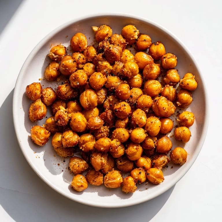 Close-up photo of crunchy, roasted chickpea snack sprinkled with smoky paprika for a tasty appetizer.