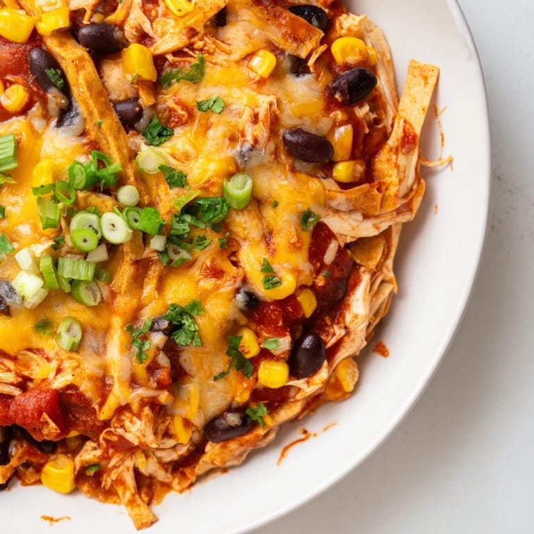 A delicious, cheesy Chicken Enchilada Skillet, perfect when served with a dollop of cool sour cream.