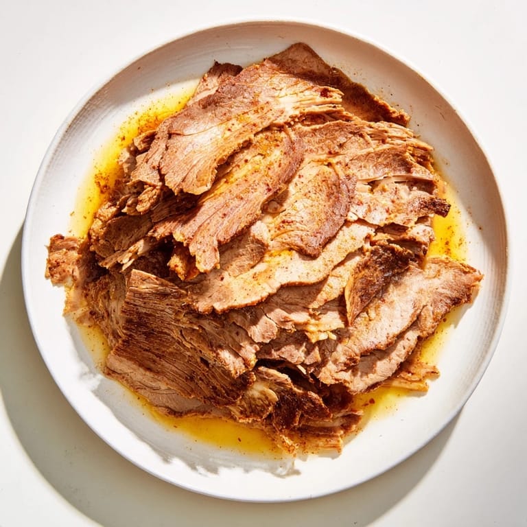 Flavorful layers of slow-cooked Turkish Döner Meat, richly seasoned with spices, and ideal for a delicious meal.